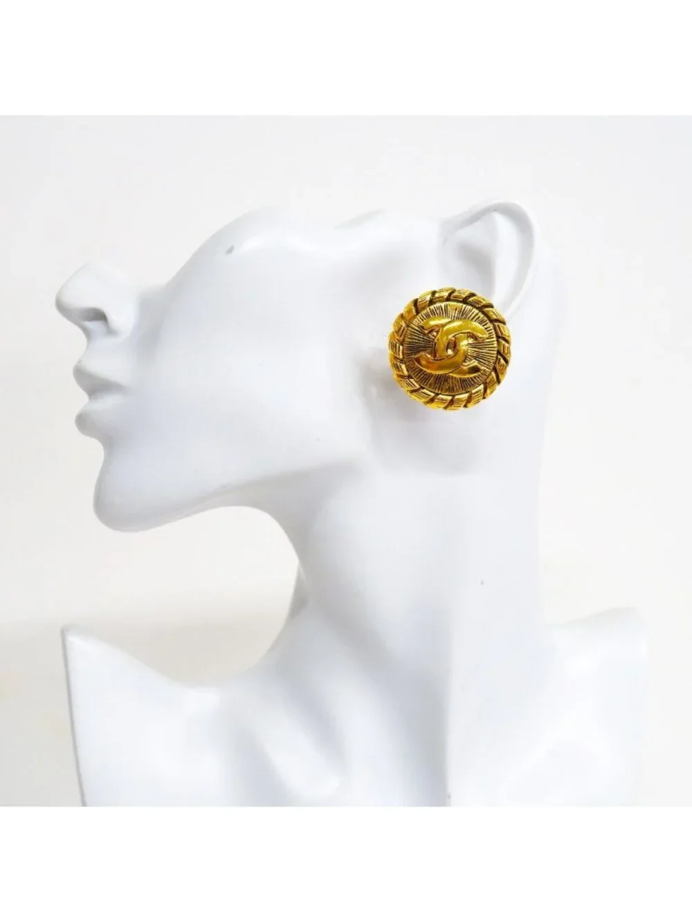 Chanel Earrings Vintage CC Logo Round Circle Gold Plated